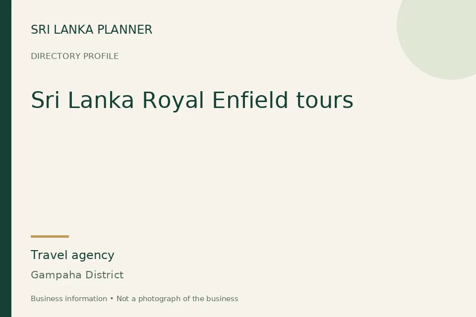 Directory cover for Sri Lanka Royal Enfield tours in Gampaha District, Sri Lanka