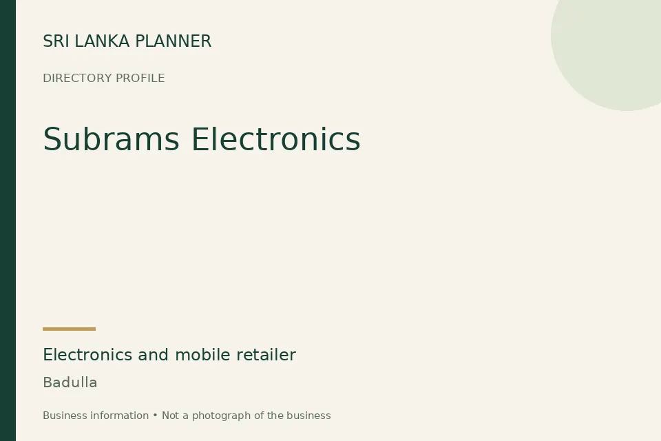 Directory cover for Subrams Electronics in Badulla, Sri Lanka