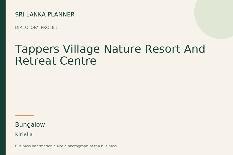 Directory cover for Tappers Village Nature Resort And Retreat Centre in Kiriella, Sri Lanka