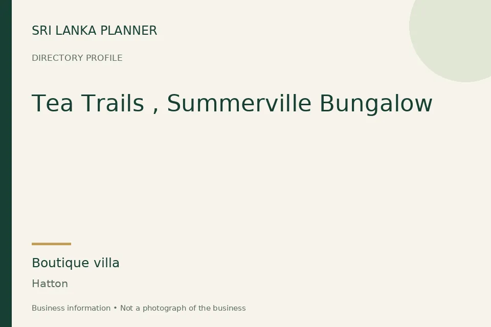 Directory cover for Tea Trails , Summerville Bungalow in Hatton, Sri Lanka