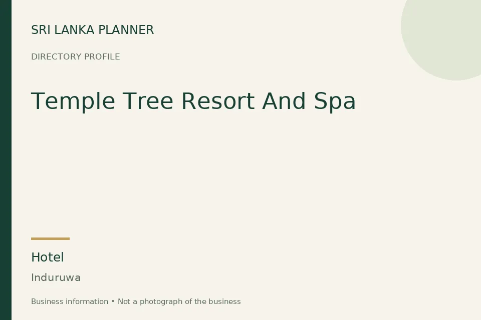 Directory cover for Temple Tree Resort And Spa in Induruwa, Sri Lanka