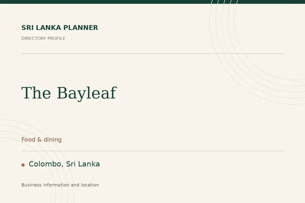 Directory cover for The Bayleaf in Colombo, Sri Lanka, showing the business name and category.