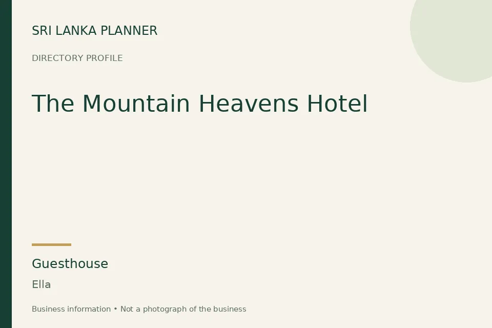 Directory cover for The Mountain Heavens Hotel in Ella, Sri Lanka