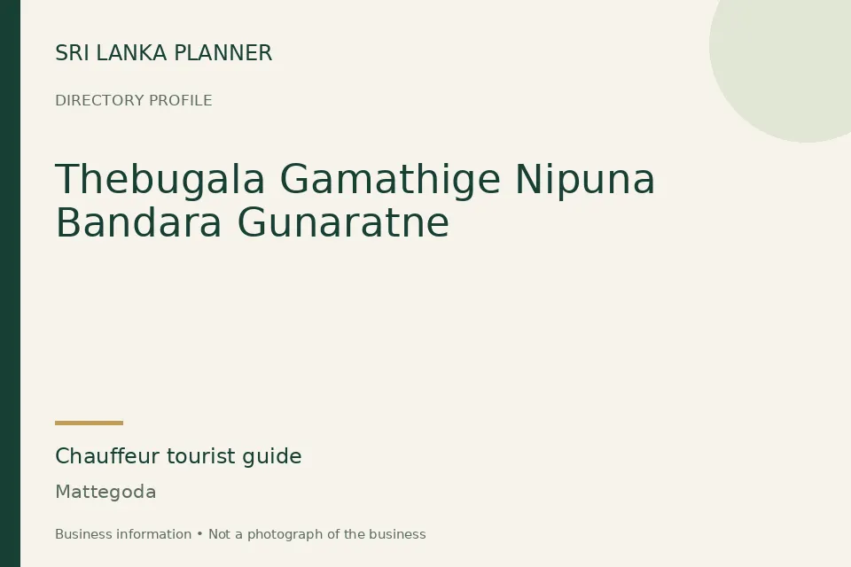 Directory cover for Thebugala Gamathige Nipuna Bandara Gunaratne in Mattegoda, Sri Lanka