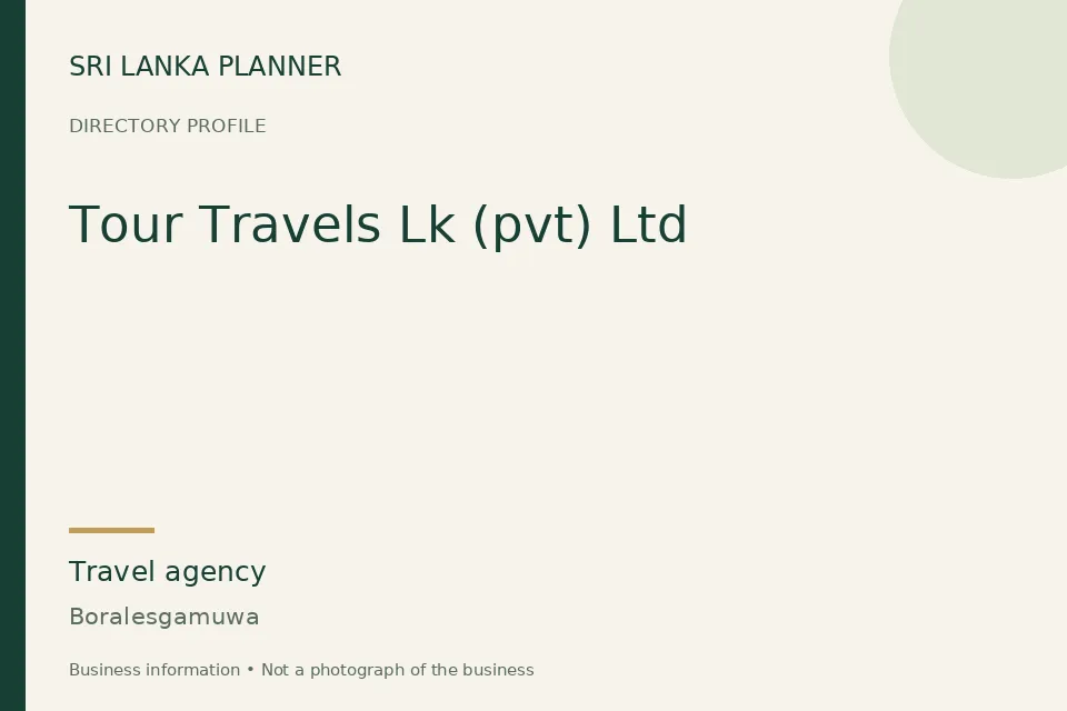 Directory cover for Tour Travels Lk (pvt) Ltd in Boralesgamuwa, Sri Lanka