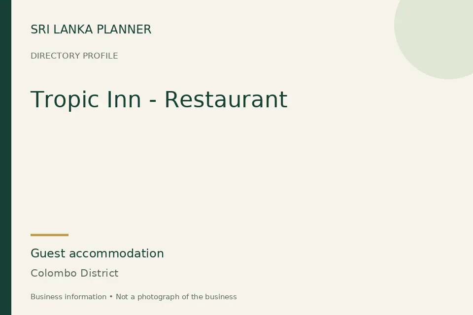 Directory cover for Tropic Inn - Restaurant in Colombo District, Sri Lanka