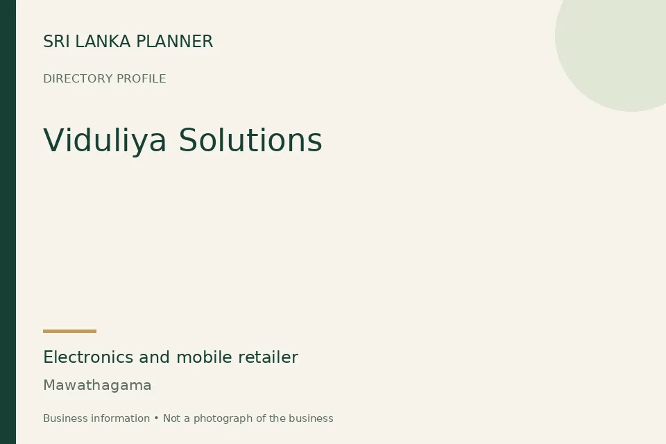 Directory cover for Viduliya Solutions in Mawathagama, Sri Lanka