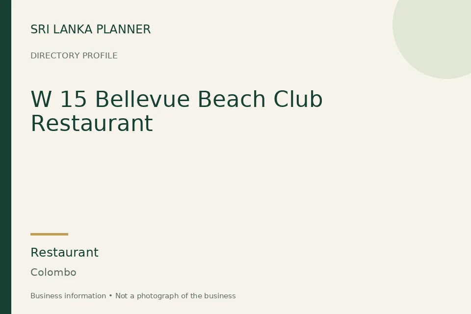 Directory cover for W 15 Bellevue Beach Club Restaurant in Colombo, Sri Lanka