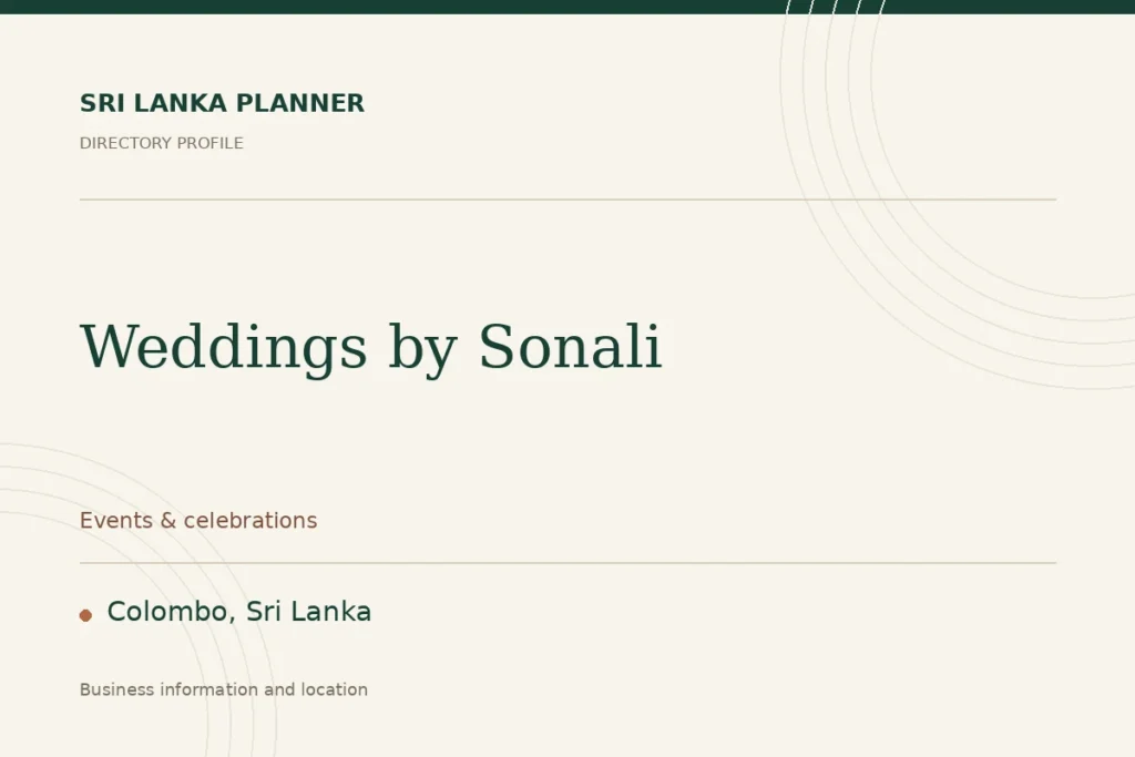 Directory cover for Weddings by Sonali in Colombo, Sri Lanka, showing the business name and category.