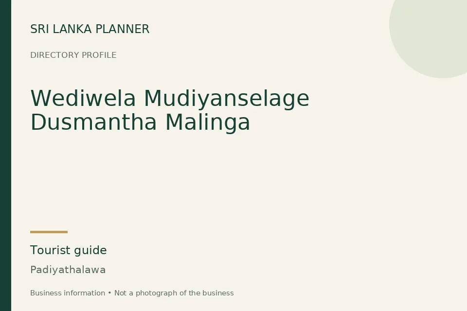 Directory cover for Wediwela Mudiyanselage Dusmantha Malinga in Padiyathalawa, Sri Lanka