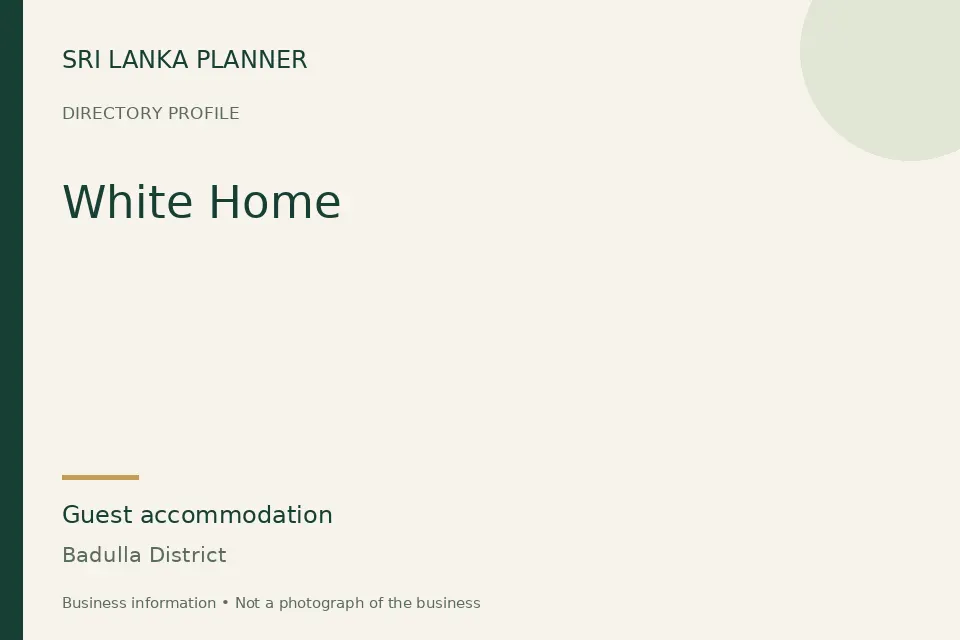 Directory cover for White Home in Badulla District, Sri Lanka