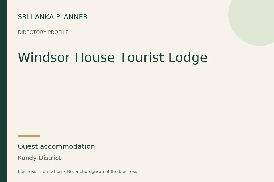 Directory cover for Windsor House Tourist Lodge in Kandy District, Sri Lanka