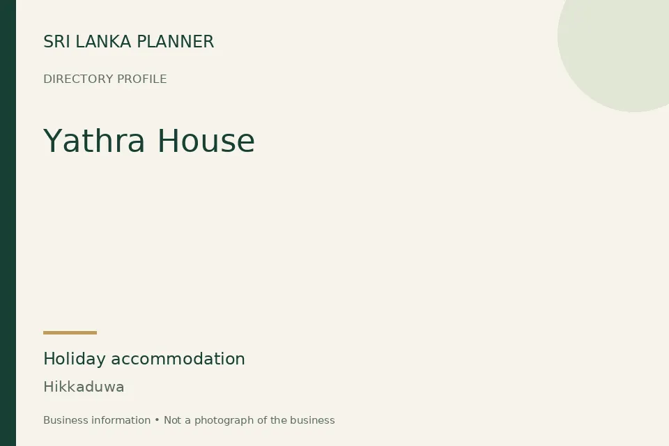 Directory cover for Yathra House in Hikkaduwa, Sri Lanka