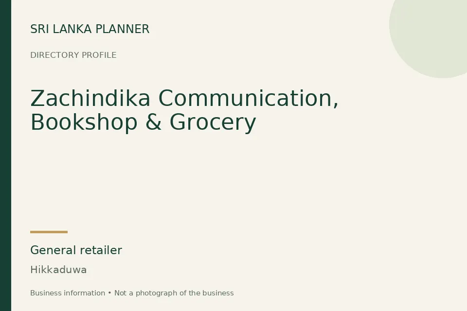 Directory cover for Zachindika Communication, Bookshop & Grocery in Hikkaduwa, Sri Lanka